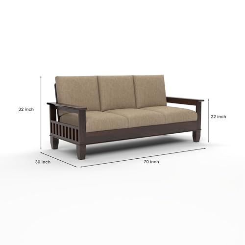 Image of Solid Sheesham Wooden Sofa 3 Seater | 3 Person Sofa for Living Room | Elegant 3 Seater Sofa Set for Home & Office Furniture (Joren Walnut, 3 Seater)