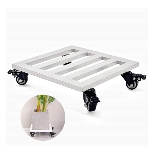 Soporte móvil para flores con ruedas, carrito de jardín cuadrado para uso en interiores y exteriores, soporte grande para plantas de 30 x 30 cm, soporte para macetas blanco, duradero y elegante
