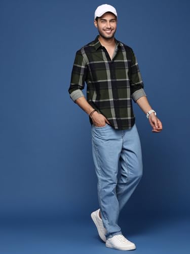 Image of SHOWOFFFF Men Check Print Casual Shirt | Spread Collar Full Sleeves Cotton Shirt for Mens | Slim Fit Regular Length Shirt for Men's