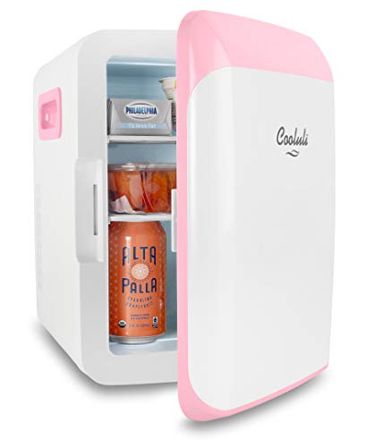 Image of Cooluli 10L Mini Fridge for Bedroom - Car, Office Desk & College Dorm Room - 12V Portable Cooler & Warmer for Food, Drinks, Skincare, Beauty, Makeup & Cosmetics - AC /DC Small Refrigerator (Pink)