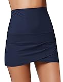 Women High Waist Bikini Tankini Swimsuit Bottom Tulip Hem Shirred Swim Skirt with Brief Solid Navy Blue Size XX-Large (Fits US 20-22)