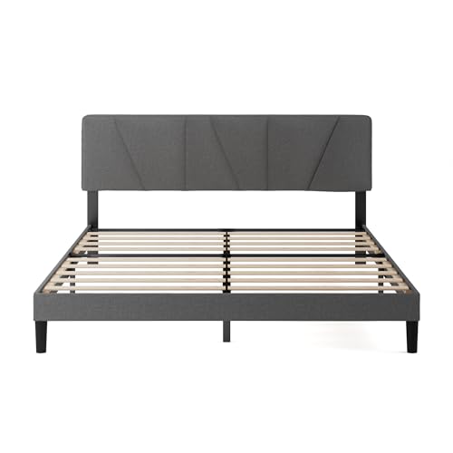 Zinus Maya Polsterbett 180x200 cm mit Kopfteil - 30 cm Hohes Bett 180x200 mit Lattenrost aus Holz - Kompakte Verpackung & Einfache Montage - Dunkelgrau