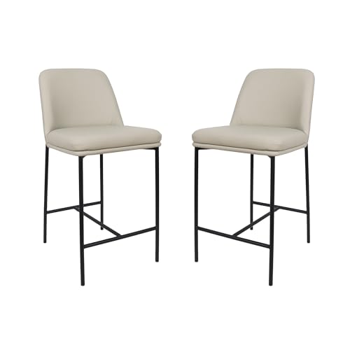 Manhattan Comfort Loft Set de 2 Butacos Altos para Cocina y Comedor, Tapizados en Cuero Vegano, Sillas con Estructura Metálica, Respaldo Curvo, Muebles para Montaje en Casa, Gris Piedra
