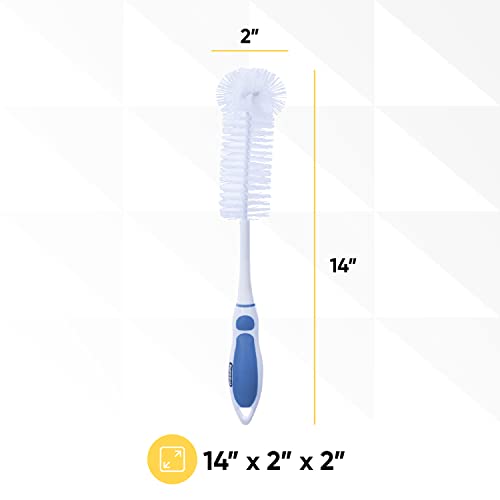 Image of Superio Bottle Brush Scrubber Long, Blue and White Baby Bottle Brush with Rubber Grip Handle
