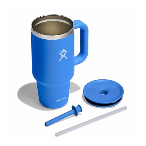 Image of Hydro Flask 32 Oz Travel Tumbler with Handle, Lid and Straw - Insulated Stainless Steel in 32 Oz Cascade Blue