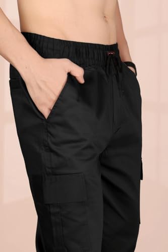 Image of Men's Solid Cargo Jogger Pants with Elastic Waistband & Side Utility Pockets
