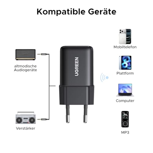 UGREEN Hi-Res Bluetooth 6.0 Adapter mit LDAC, Plug und Play Bluetooth Empfänger, 3,5 mm AUX Adapter für Stereoanlage, Verstärker und Lautsprecher, 10 m Reichweite mit geringer Latenz