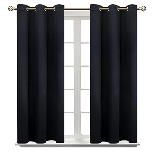 BGment Black Short Blackout Curtains for Small Windows, 38 x 45 Inch Thermal Insulated Tier Set of 2 Panels Sun Blocking Drapes for Kitchen Bedroom