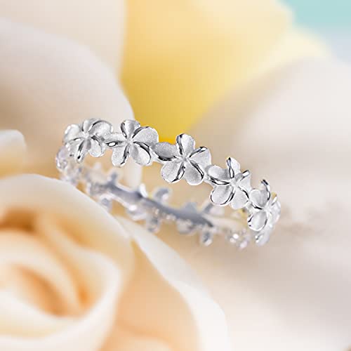 Aloha Jewelry Company 925 Sterling Silver Plumeria Flower Eternity Wedding Engagement Band Stackable Promise Ring, Nickel Free Hypoallergenic for Sensitive Skin, with Gift Box2