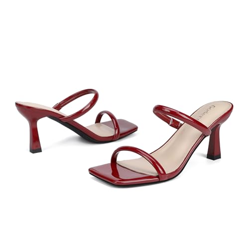 Image of Goderci Women's Two Straps Kitten Heel Sandals | 3 inch Kitten Heel, Fashion Square Open Toe, Slip On Summer Mules, for Party, Wedding, Daily