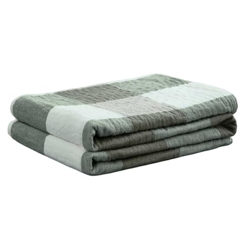 youlanhome Cotton Throw Blanket for Couch, 50"x60" Plaid Checkered Muslin Blanket, Soft 4-Layer Pre-Washed Reversible & Breathable, All-Season Lightweight Bed Blanket (Green)
