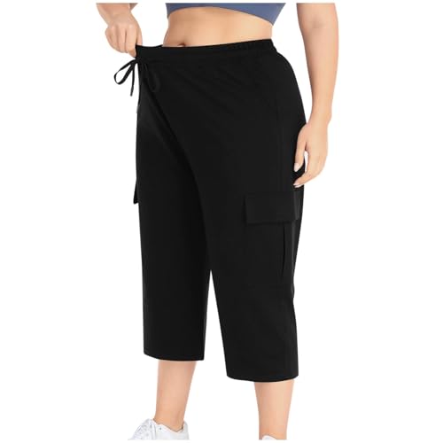 Plus Size Capri Pants for Women Stretch Cropped Cargo Pants Drawstring Elastic Waist Wide Leg Loose Comfy Joggers4