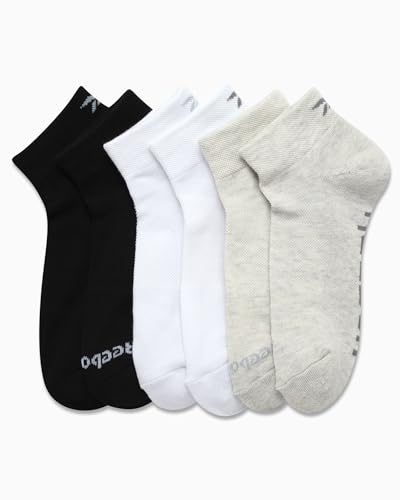 Image of Reebok Womens Quarter Socks Moisture Wicking Cushioned Ankle Socks, 6 Pack | Stretch Performance Fabric, Cushioned Heel & Toe, Secure Arch Support, Quarter Cut, Shoe Size 4-10