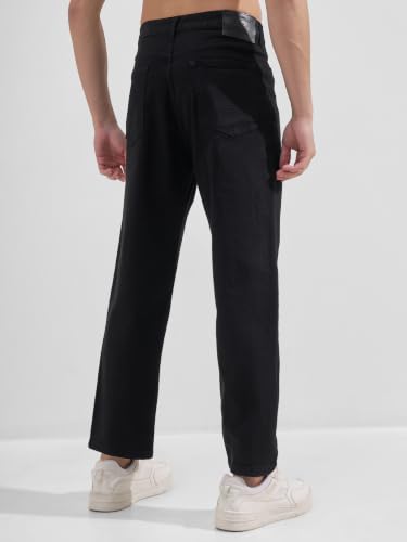 Image of Highlander Men Men's Premium Loose Straight Fit Mid-Rise Cotton Lycra Jeans - Button Closure, Machine Washable, Comfortable All-Day Wear for Casual & Semi-Formal Occasions