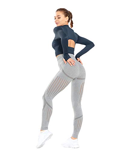 Redqenting Women’s High Waist Seamless Leggings Ankle Yoga Pants Squat Proof Tights Gray