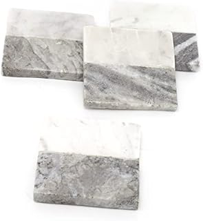 Carousel Home and Gifts Set Of 4 Two Tone Natural Marble Coasters For Drinks ~ Square