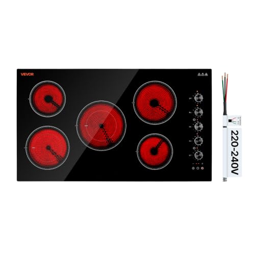 Image of VEVOR Electric Cooktop 36inch 5 Burners Stove Top 8800W 220V No Plug, Ceramic Built-in Radiant Electric Stove, with 11 Power Levels, Timer, Child Lock, Over-Heat Guard, Knob /Touch Control
