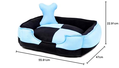 Image of Petslover Ultra Soft Sky Blue & Black Color Fleece Fabric Polyester Filled Sofa Reversible Dog /Cat Beds (Export Quality) - Medium