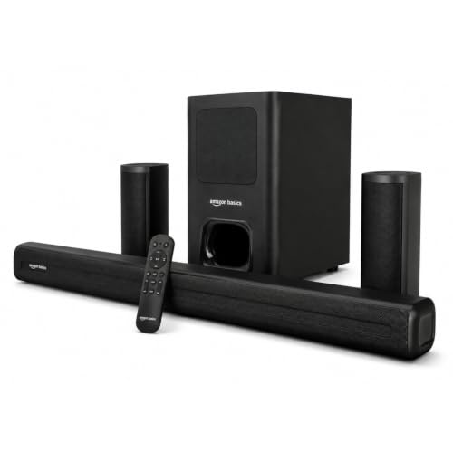 Image of amazon basics 180W Soundbar with Subwoofer & Surround Speakers, 5.1 Channel Home Theatre Sound System for TV, HDMI ARC, Optical, Bluetooth 5.3, USB, AUX, SD Card, Remote Control, Deep Bass, Black