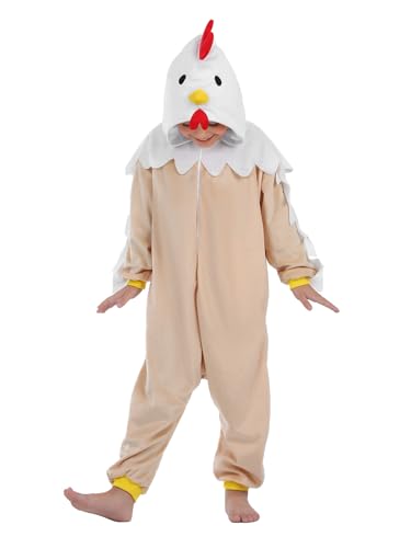 ROC PARTY Kids Hooded Animal Costume - Unisex Halloween Dress-Up Outfit & Cosplay Playwear for Boys & Girls Ages 4-12 (Chicken/Rooster 10-12 Years)