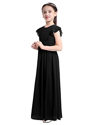 Mufeng Girls Flutter Sleeves Chiffon Bridesmaid Dress Princess Wedding Party Long Flower Girl Dresses Prom Gown2