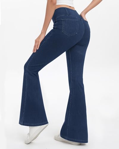 Stretchy Jeans for Women Bell Bottom Jeans High Waisted Jeggings Flare Jeans with Pockets Crossover Pull On Jeans2