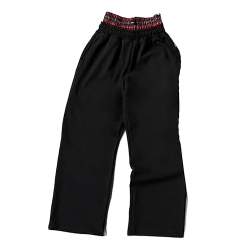 Double Waisted Sweatpants Men Vintage Plaid Double Waist Sweats Elastic Waisted Drawstring Loungewear Track Pants(Black Medium)