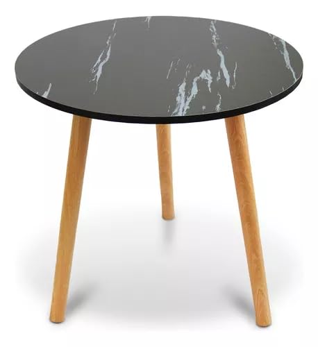 Image of BROWN ART SHOPPEE Coffee Table Faux Marble Design Table Side Table, Round Solid Wood End Table Coffee Table Flower Stand Sofa Side For Living Room Balcony Furniture Decor Corner table-15x15x18 (Black)