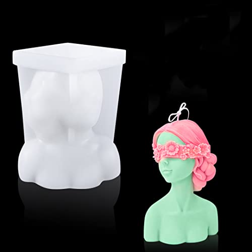 Zayookey Kerzenform Silikon Epoxidharz Kerzen Gießform 3D Mädchen mit Verbundenen Augen Epoxy Silikonformen Candle Silicone Mold für DIY Portrait Skulptur Seifenform Cover