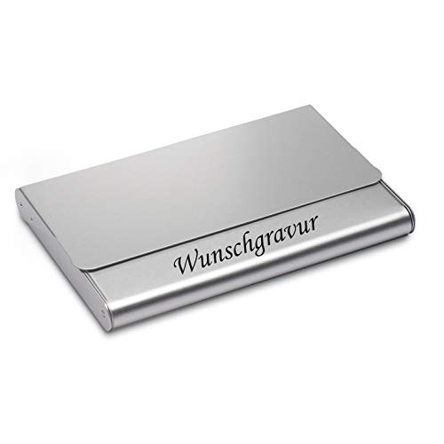 Preisvergleich Produktbild Trendiges Visitenkartenetui Visitenkartenbox mit Gravur graviert Aluminium silber