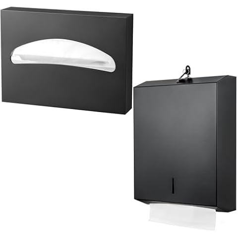 Gorlary Paper Towel Dispenser Wall Mount Commercial,Toilet Seat Cover Dispenser Wall Mounted Stainless Steel (Both Matte Black) Cover