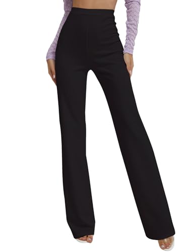 Floerns Women's Elastic High Waist Elegant Solid Striaght Leg Long Pants