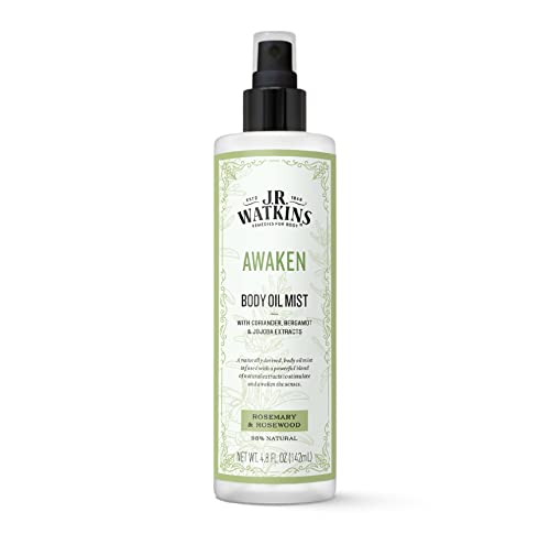 J.R. Watkins Awaken Body Oil Mist, Hydrates Skin, Stimulates and Awakens Senses, Natural Rosemary & Rosewood, 4.8 oz