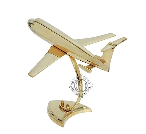 Image of DSH Brass Antique Jet Plane On Stand, Table Top Decorative Showpiece for Home Decor & Office Table with Gold, Glossy and Shiny Finish