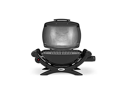 Weber Q1000 Gas Grill, 43 x 32cm Grill Area, Portable BBQ Grill, 1 Burner, 2-Piece Porcelain-Enamelled Cast Iron Grill Grate, Aluminum Cast Lid & Body - Black (50010074)