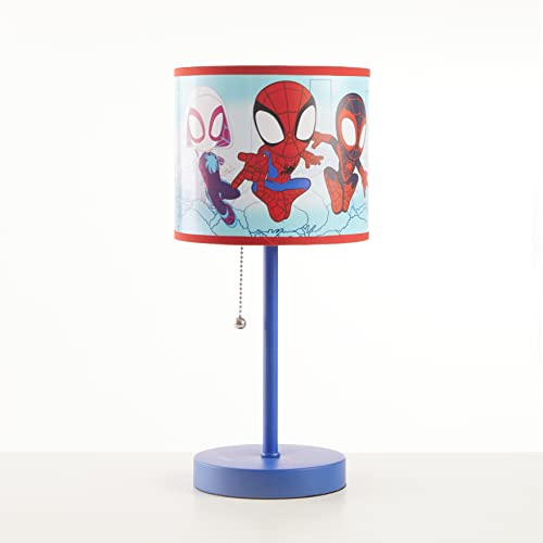 Marvel Spiderman Kids Table Lamp with Pull Chain Decorative Bedside Lamp for Bedroom Nursery & Playroom Superhero Nightstand Light for Boys Room Dcor Blue