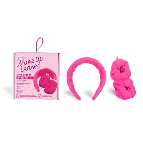 Image of Drip Eraser by The Original Makeup Eraser, Absorbent Headband and Wristbands Collect Water During Face Washing, 3 Piece Spa Set, One Size Fits Most, Original Pink