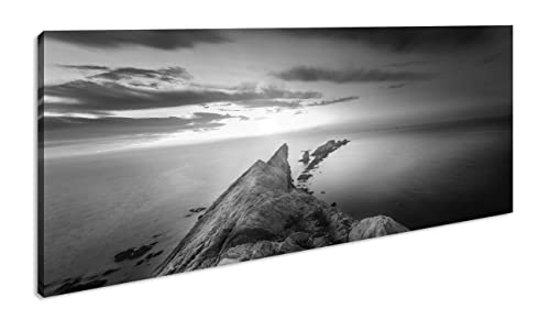 Cadre en bois véritable avec paysage côtier rocheux panoramique 120 x 60 cm