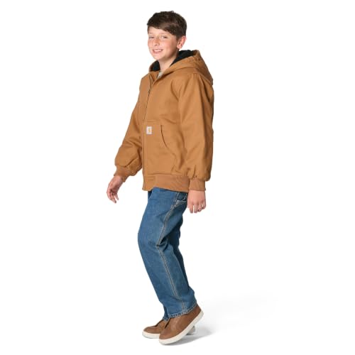 Image of Carhartt Boys' Flannel-Lined Hooded Canvas Insulated Zip-Up Jacket