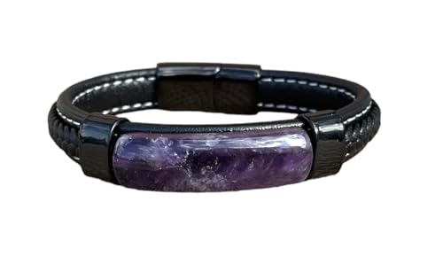 mkat Men's Bracelet with Natural Stone, Black Leather Bracelet, Natural Stone Bracelet, Genuine Leather Bracelet for Men and Women3