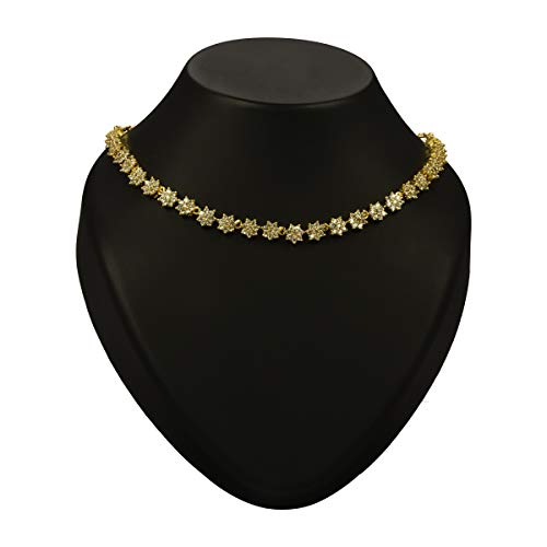 Image of Kollam Supreme Gold Plated Single Line Floral American Diamond Brass Necklace for Girls /Women