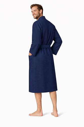 Image of Turkish Linen Men's Waffle Bathrobe Lightweight Kimono Spa Robe - Quick Dry Bath & Shower Robe for Men with Pockets