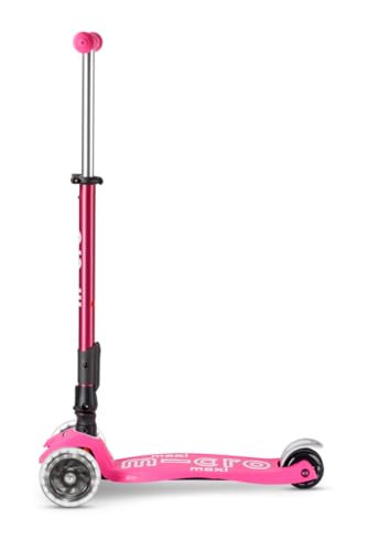 Image of Micro Kickboard | Maxi Foldable LED Kids Scooter for Ages 5-12 | Children up to 110 lbs | 3 Wheel Lean-to-Steer Design | Adjustable T Bar | Smooth Ride, Motion Activated PU LED Wheels | Swiss Design