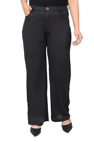 Image of Women's Wide Leg 4-Way Stretch Stripped Business Casual Pants Flexi Waist Wrinkle Resistant