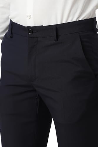 Image of Van Heusen Men Navy Solid Slim Fit Trousers