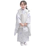 [KYOETSU] [キョウエツ] 自宅で簡単着付け 七五三 3歳 女の子 着物 セパレート 二部式 セット 被布 小物 フルセット 753 4点セット くすみ (7.淡雪の桜日和, 90-100cm)