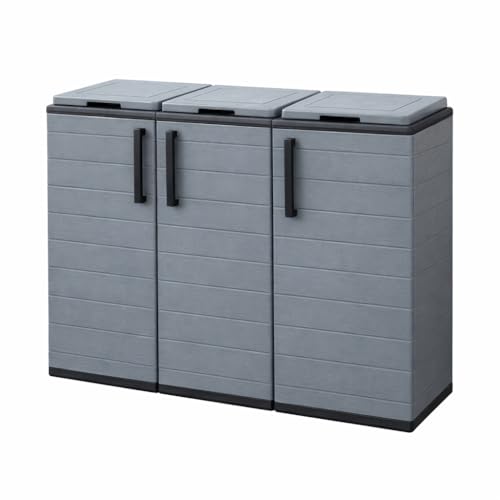 Maury's Armadietto Pattumiera 300 Lt per la Raccolta Differenziata Da Esterno e Interno 3 Vani Separati 102x37xh84 cm con Anelli Portasacco Scomparti per Rifiuti e con Ante (3 Scomparti)