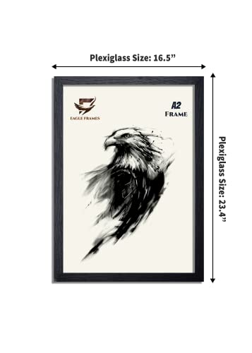 EAGLE FRAMES - Black Wooden Effect A2 Photo Frames (59.4x42cm), 3cm Wide Premium Quality Poster Frame Comes with a Dual Sided Protective Film for Plexiglass - 2