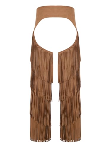 Mufeng Men's Rave Western Pants Cowboy Open Crotch Layered Fringe Buttless Adjustable Buckles for Holidays2