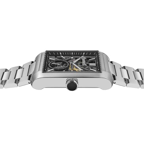 Ingersoll The Spur Mens 47mm Analogue Watch with Black Skeleton Dial and Silver Stainless Steel Bracelet I17001